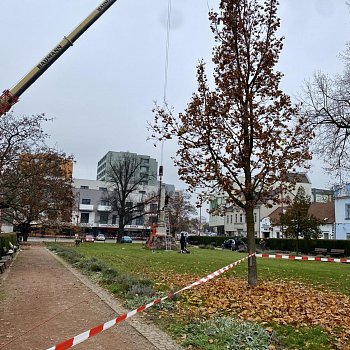 
                                Památník obětem I. světové války, který stojí na náměstí Svobody, se přesunul do restaurátorské dílny. FOTO: Pavla Komárková
                                    